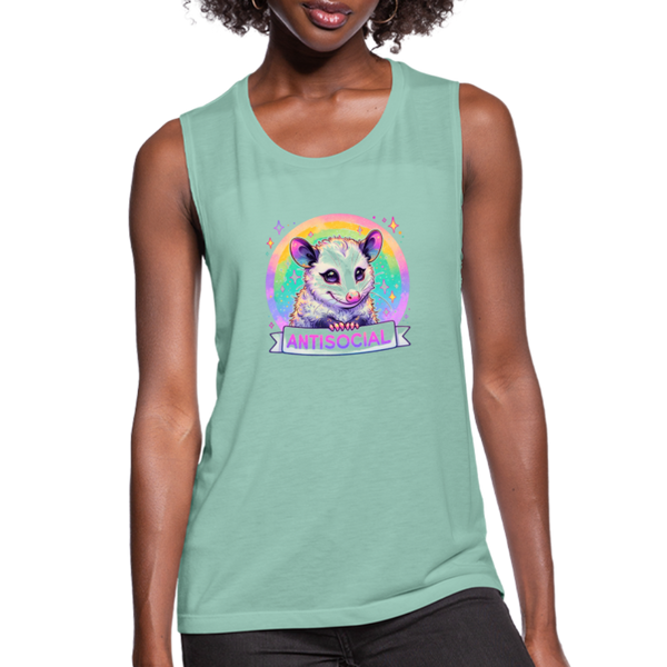 Anti-Social Opossum Women's Flowy Muscle Tank - dusty mint blue