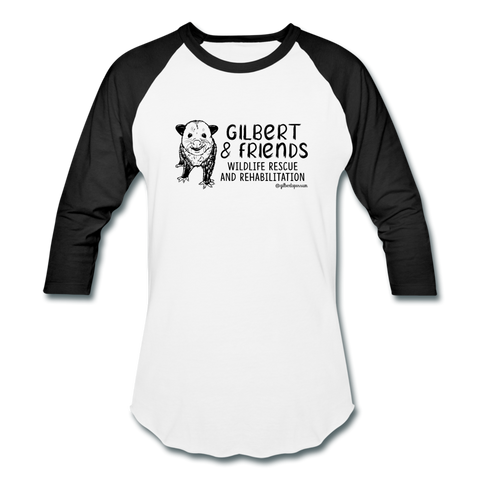Gilbert and Friend's- Unisex Baseball T-Shirt - white/black