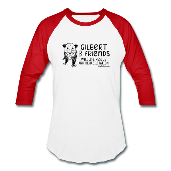 Gilbert and Friend's- Unisex Baseball T-Shirt - white/red