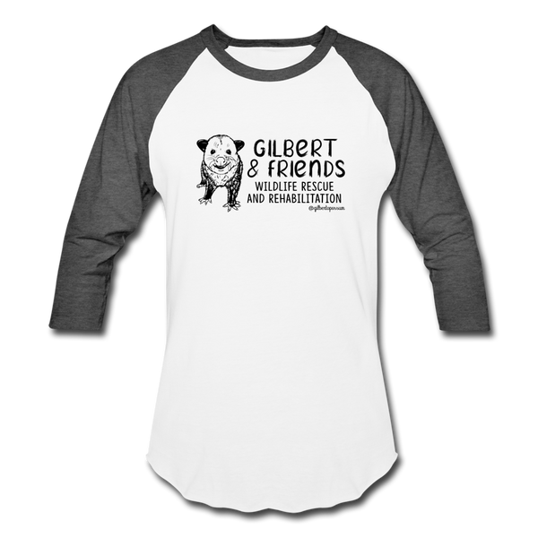 Gilbert and Friend's- Unisex Baseball T-Shirt - white/charcoal