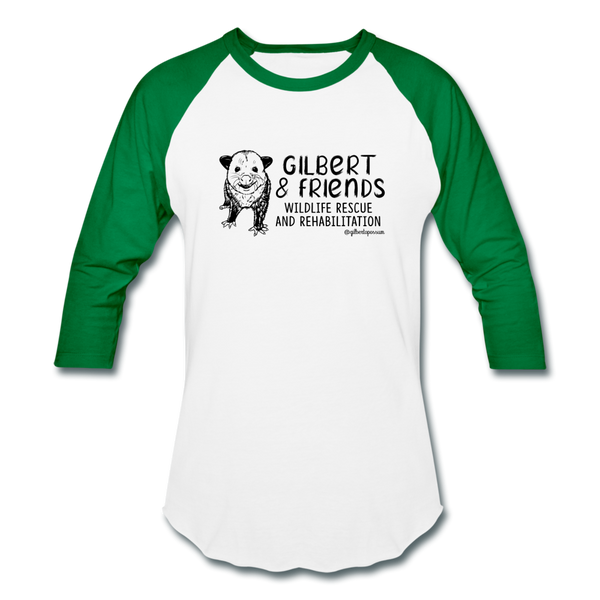 Gilbert and Friend's- Unisex Baseball T-Shirt - white/kelly green