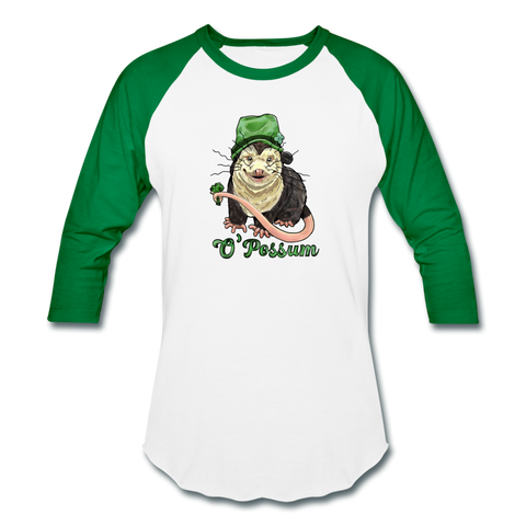 Lucky O’Possum Unisex Baseball Tee - white/kelly green