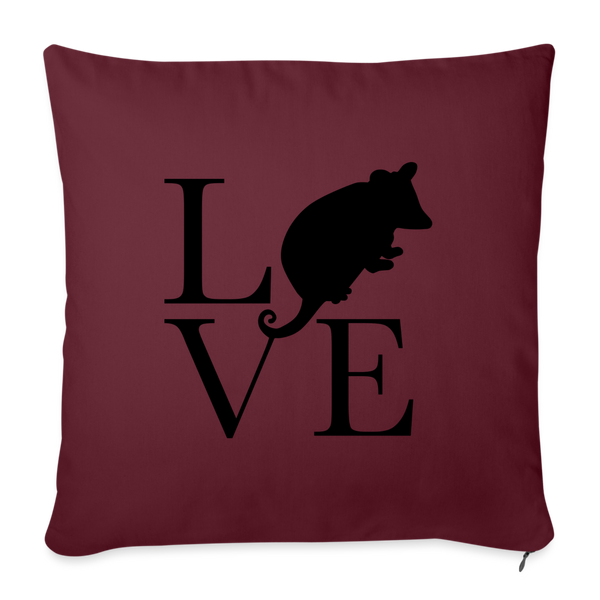 Opossum_LoVe Throw Pillow Cover 18” x 18” - burgundy