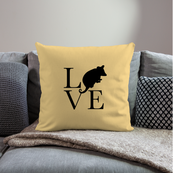 Opossum_LoVe Throw Pillow Cover 18” x 18” - washed yellow